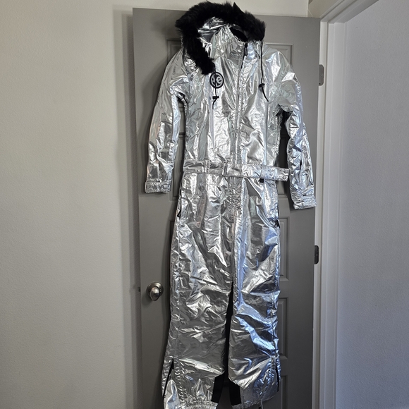 Tipsy Elves Jackets & Blazers - Tipsy Elves Silver Ski Suit with Black Fur Trim